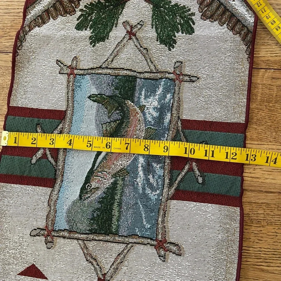 Rustic Retreat  Wildlife Tapestry Table Runner Deer Bear Salmon Geometric USA - Picture 10 of 12